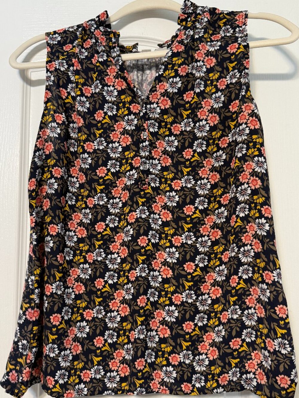 LOFT Floral Sleeveless Ruffle V-Neck Blouse - Size Small